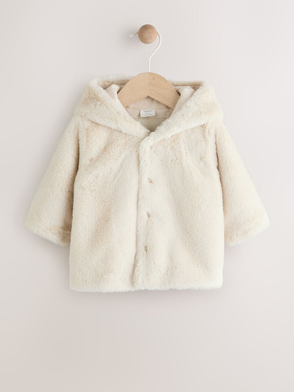 White Baby Faux Fur Hooded Jacket (0mths-2yrs)