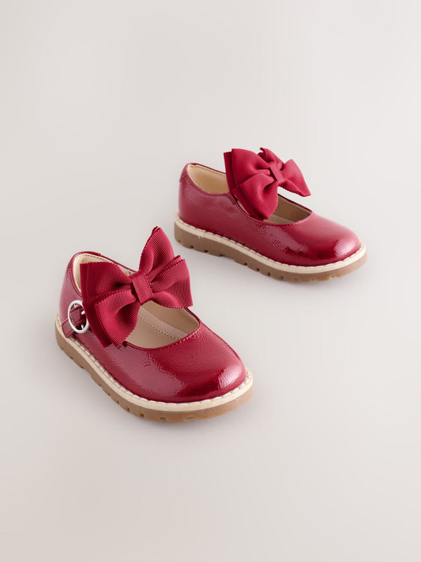 Red Wide Fit (G) Chunky Bow Mary Jane Shoes