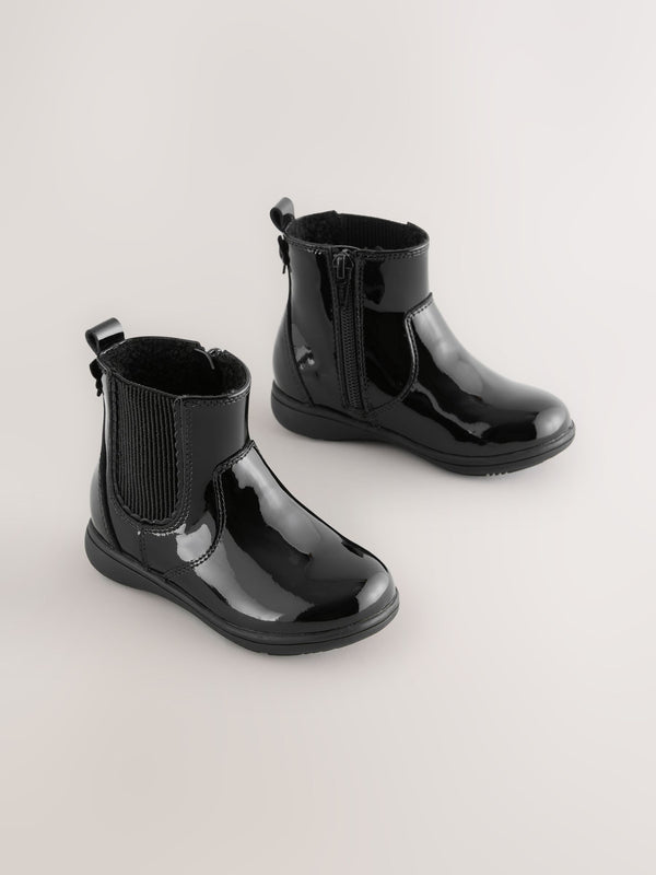 Black Patent Standard Fit (F) Leather Chelsea Ankle Boots