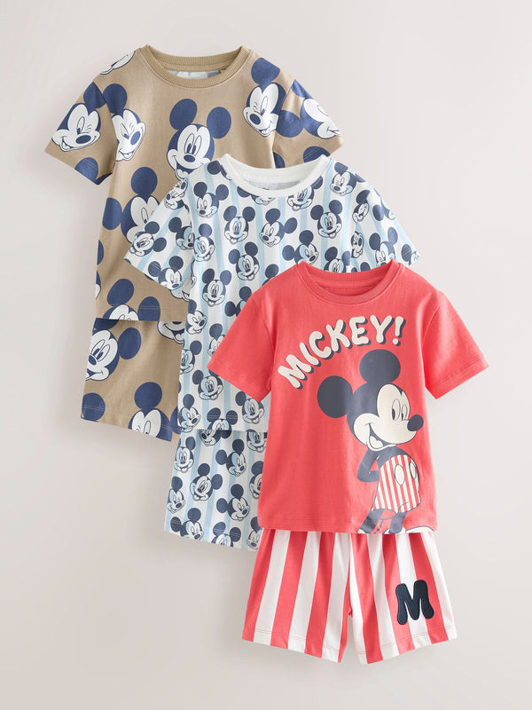 Red/Blue Mickey 100% Cotton Short Pyjamas 3 Pack (9mths-9yrs)