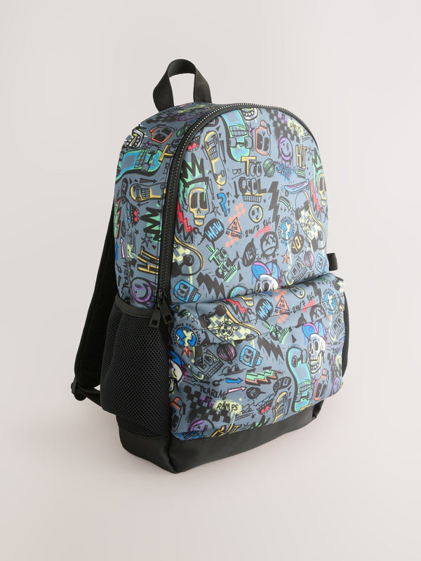 Grey Doodle Print Backpack