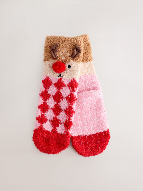 Red/Brown Reindeer Christmas Cosy Ankle Socks