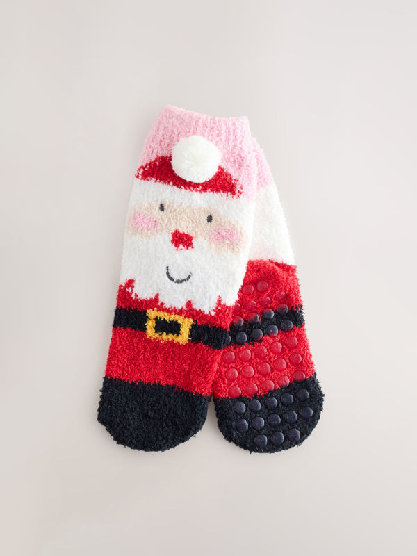 Red Santa Print Christmas Cosy Ankle Socks