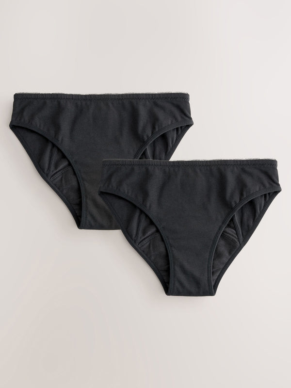 Black Heavy Period Bikini Briefs 2 Pack (7-16yrs)