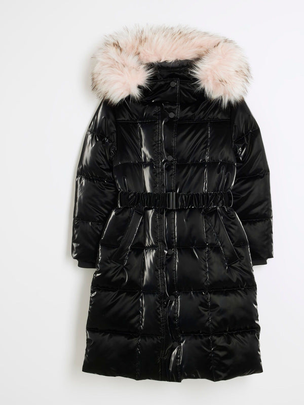 River Island Black Hooded Faux Fur Puffer Coat