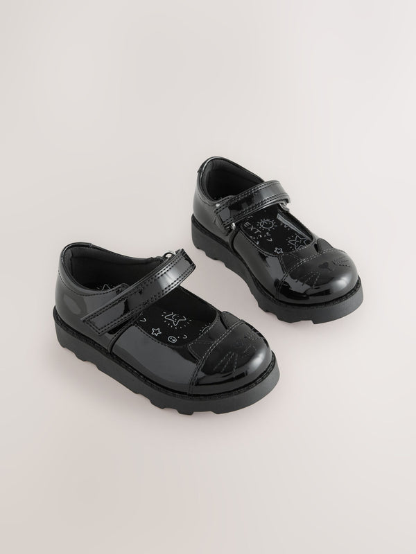 Black Patent Cat Character Mary Jane School Shoes