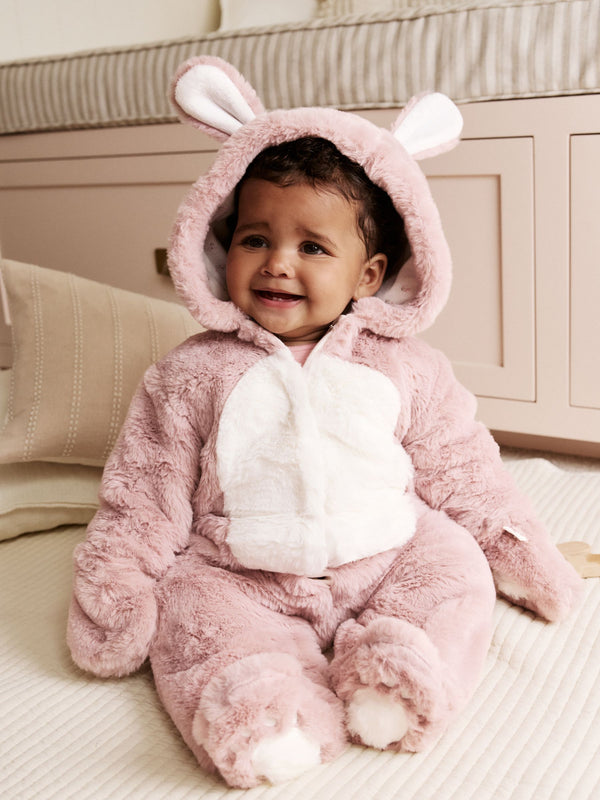 Pink Faux Fur Baby Bunny Pramsuit (0mths-2yrs)