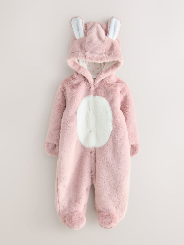 Pink Faux Fur Bunny Pramsuit (0mths-2yrs)