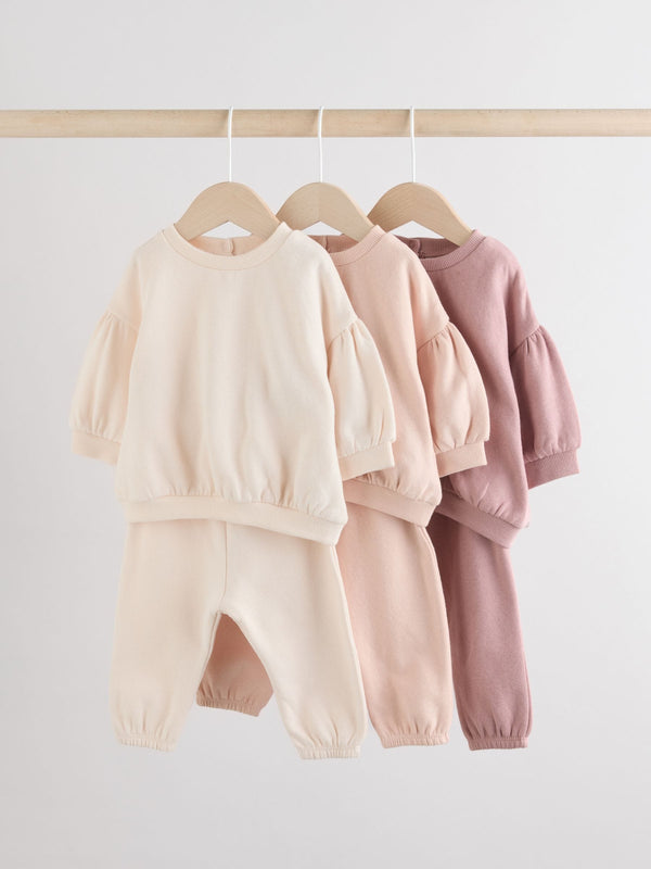 Cream/Pink Baby Sweatshirt & Joggers 6 Piece Set