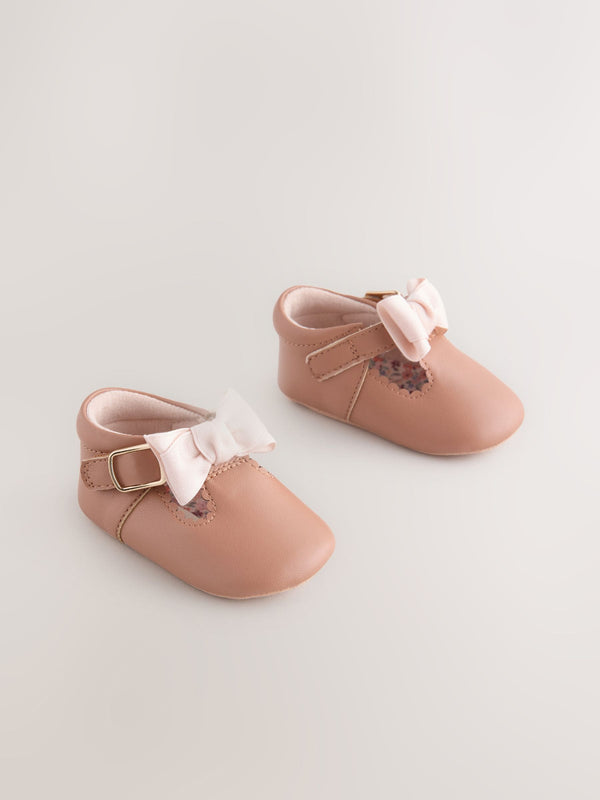 Tan Baby T Bar Bow Shoes (0-18mths)