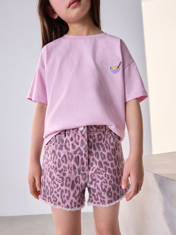 Pink Animal Regular Length Frayed Edge Denim Shorts (3-16yrs)