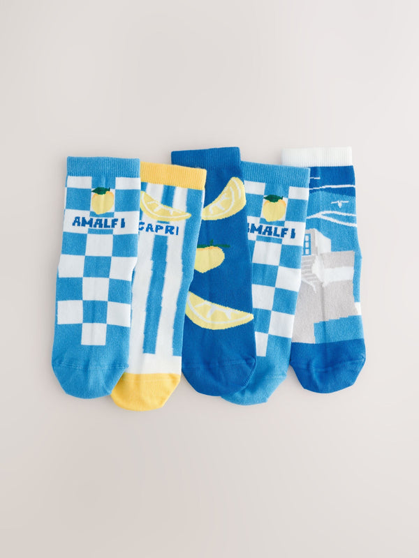 Blue Lemons Print Rich Socks 5 Pack