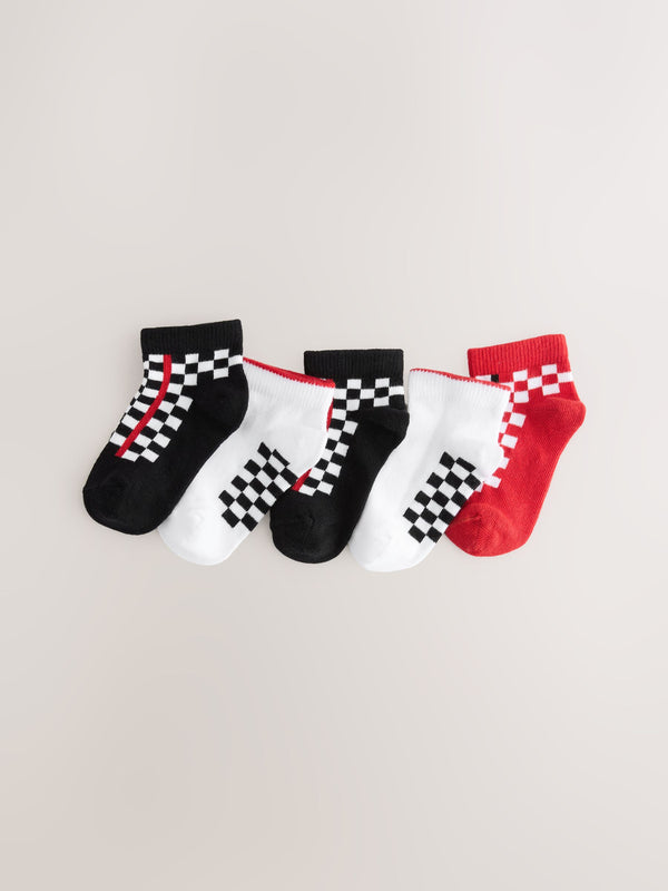 White/Black/Red Checkerboard Rich Trainers Socks 7 Pack