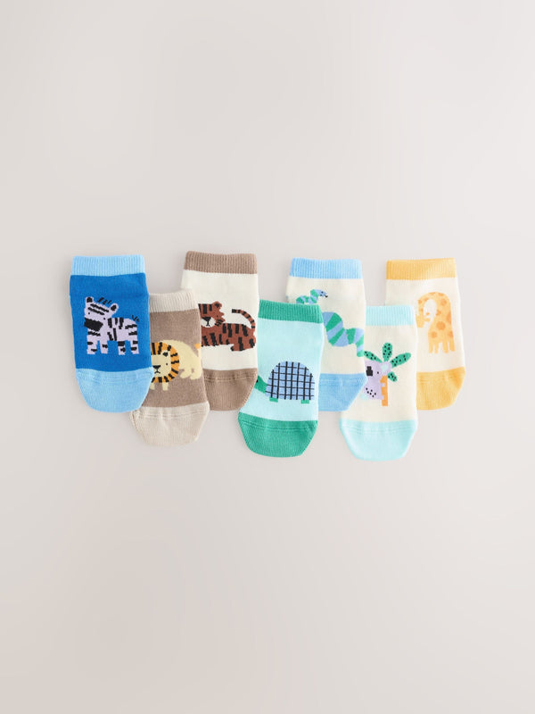 Muted Blue/Tan Safari Rich Trainers Socks 7 Pack