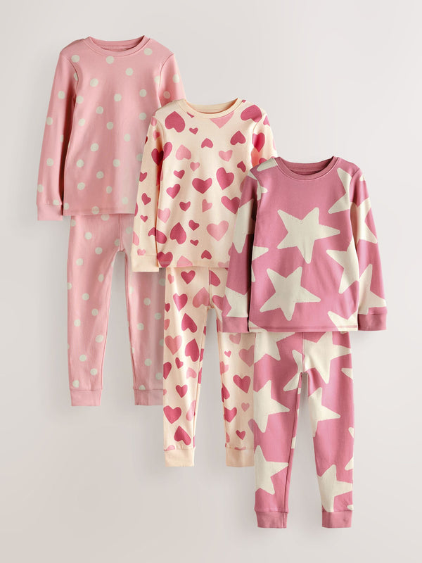 Pink/White Snuggle Pyjamas 3 Pack (9mths-16yrs)
