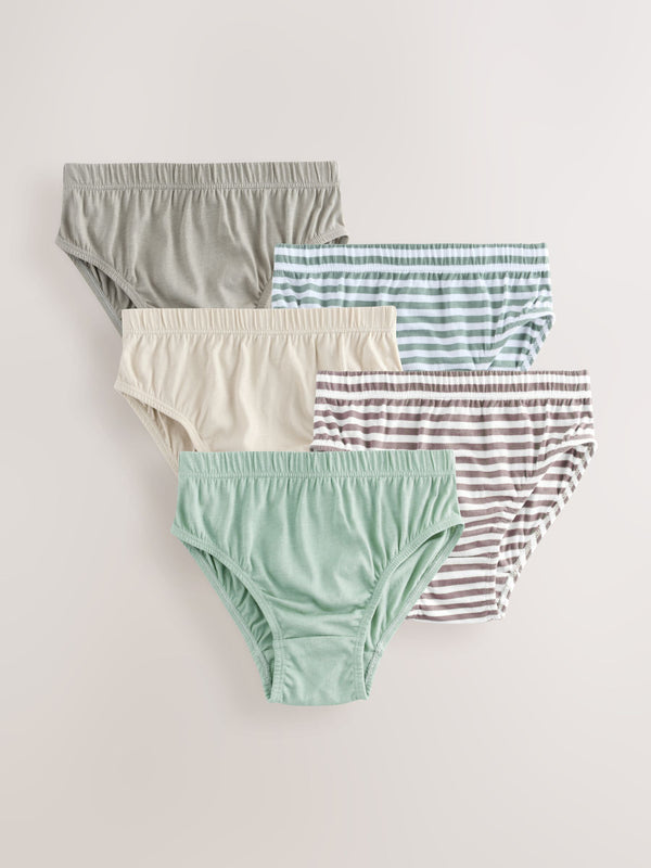 Green/Ecru Stripe 100% Cotton Printed Briefs 5 Pack (1.5-10yrs)