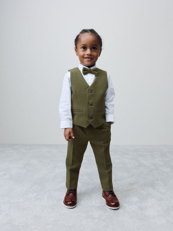 Khaki Green Waistcoat Shirt Trousers and Bow Tie Set (3mths-9yrs)