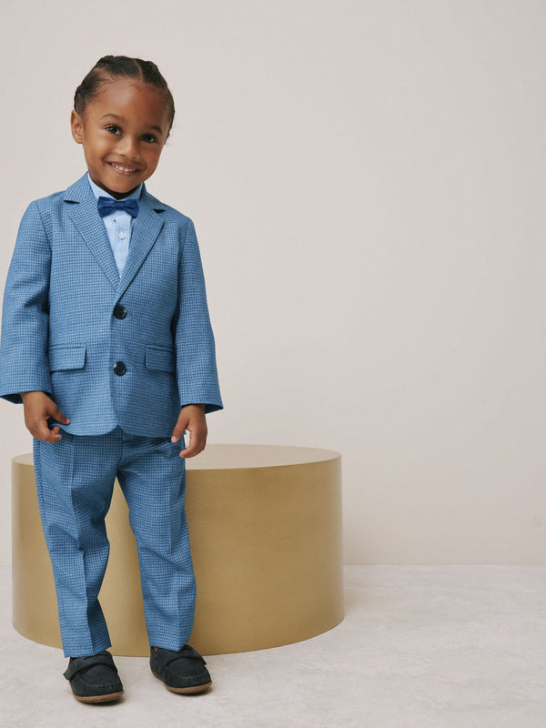 Blue Check Blazer, Shirt, Trousers & Bow Tie Set (3mths-9yrs)