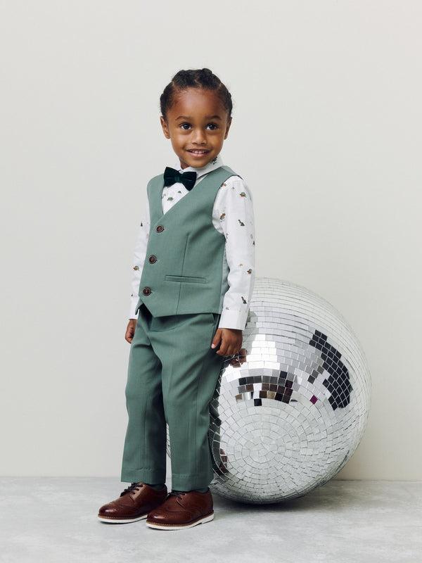 Green Dino Waistcoat Shirt Trousers and Bow Tie Set (3mths-9yrs)