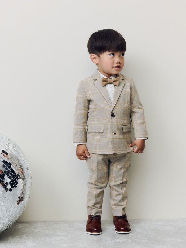 Brown Check Blazer Shirt Trousers and Bow Tie Set (3mths-9yrs)