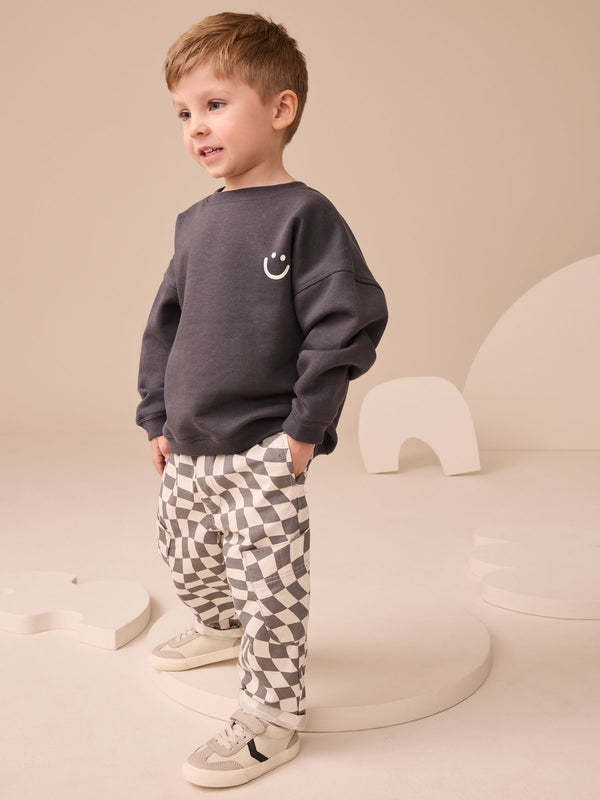 Charcoal Checkerboard Long Sleeve T-Shirt & Trousers Set (3mths-7yrs)