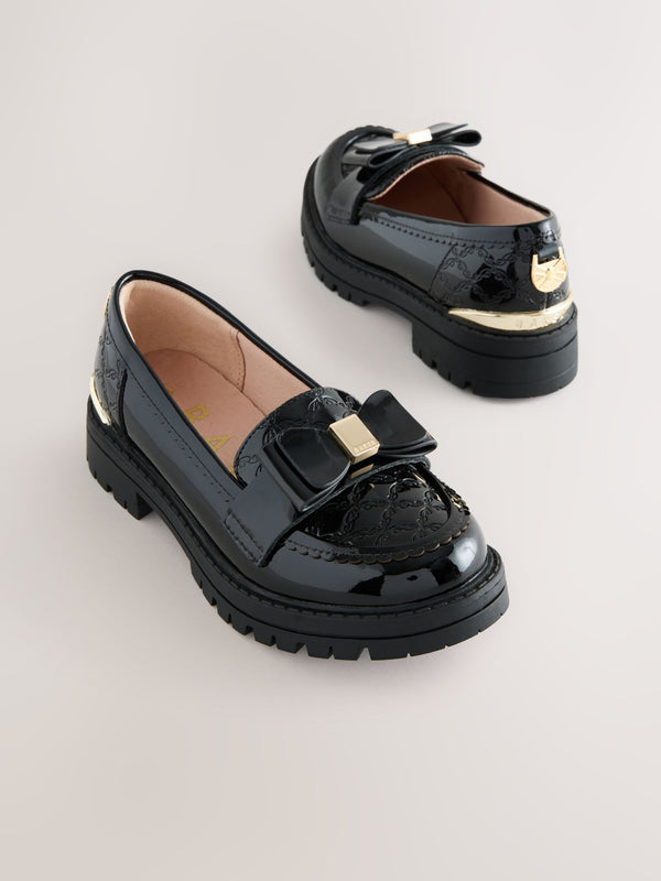 Baker by Ted Baker Girls Back to School Chunky Loafer Black Shoes with Bow