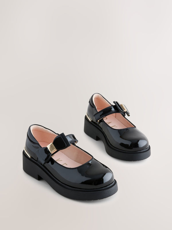 Baker by Ted Baker Girls Back to School Chunky Mary Jane Black Shoes with Bow