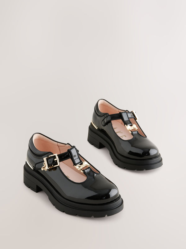 Baker by Ted Baker Girls Back to School Patent T-Bar Chunky Mary Jane Black Shoes