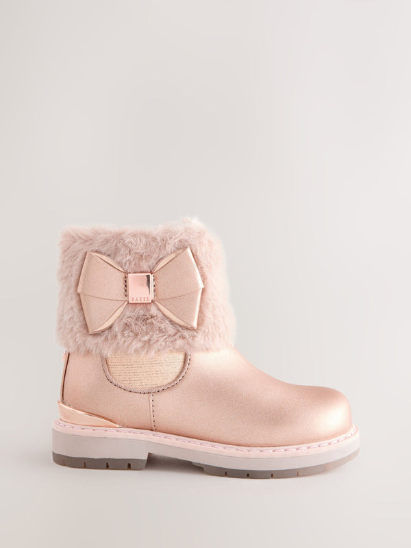 Baker by Ted Baker Girls Faux Fur Cuff Boots with Bow