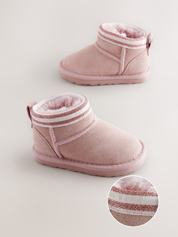 Baker by Ted Baker Girls Cosy Suede Branded Tape Slipper Boots