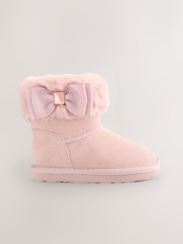 Baker by Ted Baker Girls Faux Fur Cuff Boot Slippers with Bow