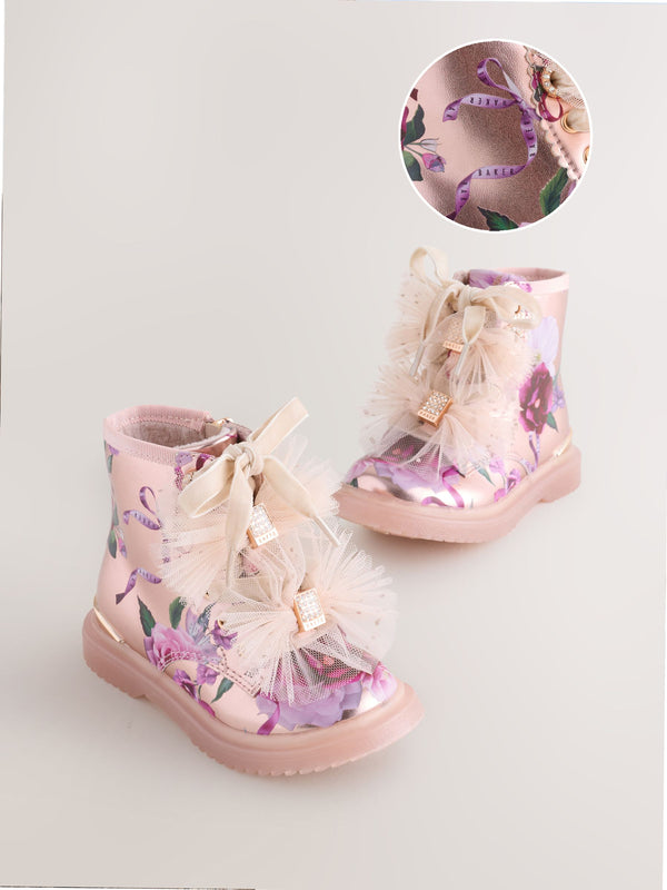 Baker by Ted Baker Girls Floral Print Lace Up Boots with Bow