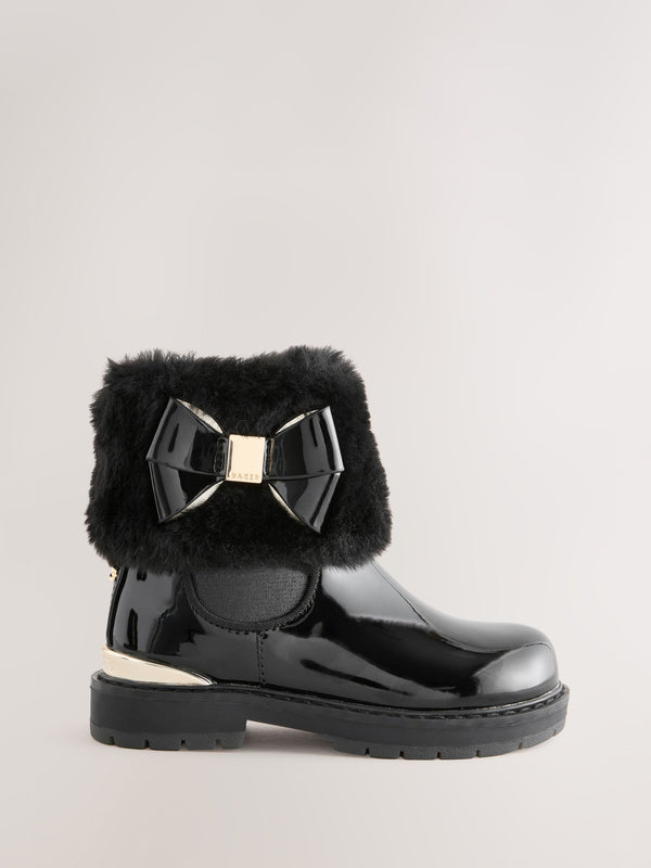 Baker by Ted Baker Girls Faux Fur Cuff Boots with Bow