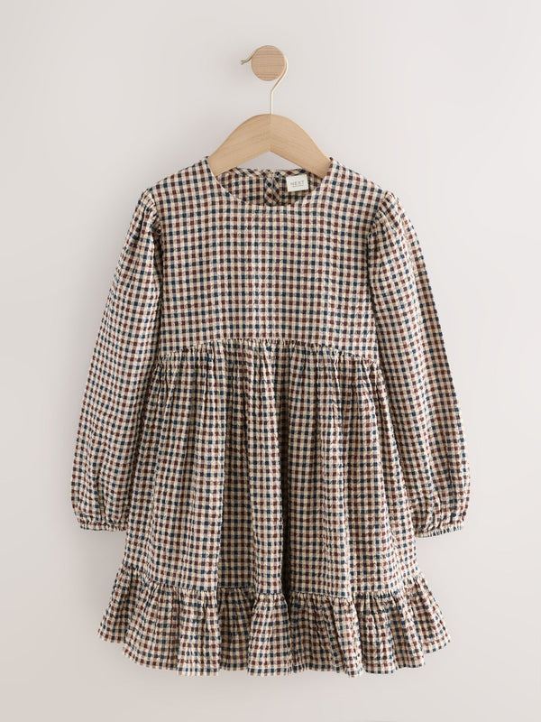 Neutral Gingham Tiered Dress (3-16yrs)