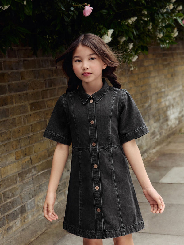 Black Denim Fitted Dress (3-16yrs)