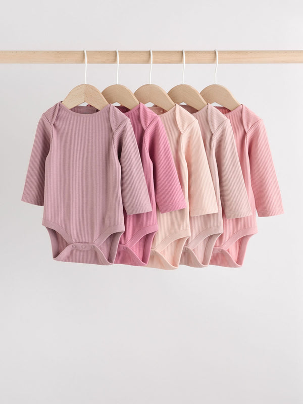 Pink Baby Long Sleeve Bodysuits 5 Pack