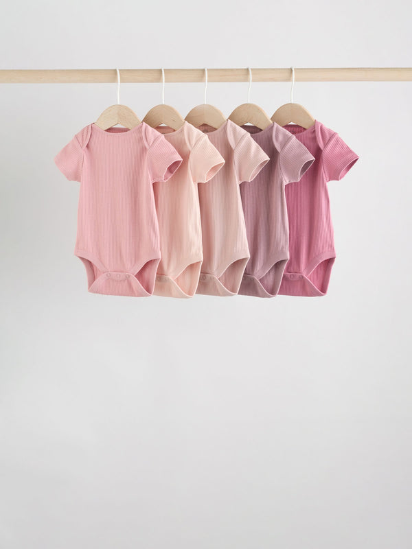 Pink Baby Short Sleeve Bodysuits 5 Pack