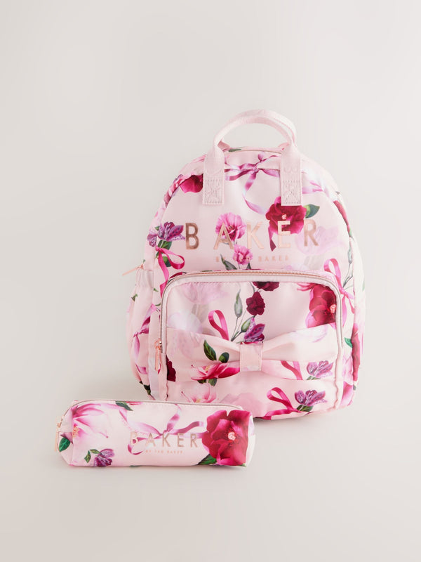 Baker by Ted Baker Girls Pink Back to School Floral Print Bow Backpack