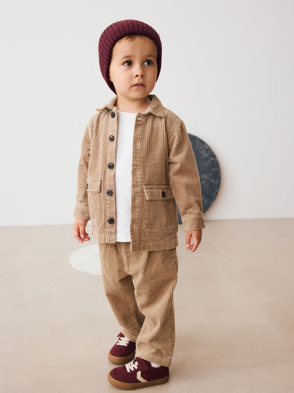 Ecru Textured Corduroy Shacket T-Shirt & Trousers Set (3mths-7yrs)