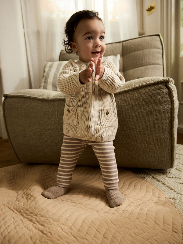 Neutral Stripe Baby Knitted Jumper and Leggings Set (0mths-2yrs)