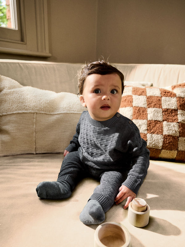 Charcoal Grey Baby Textured Knitted 100% Cotton Jumper and Leggings Set (0mths-3yrs)