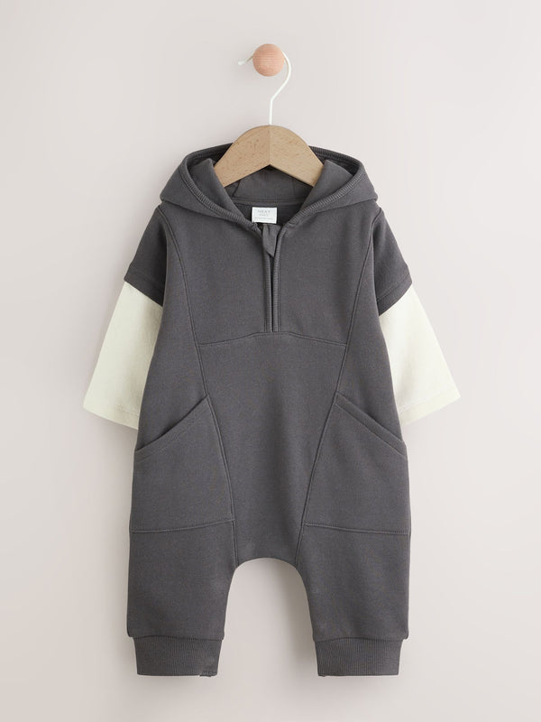 Monochrome Baby Hooded Sweat Romper (0mths-3yrs)