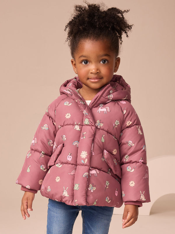 Burgundy Red Shower Resistant Faux Fur Lined Padded Coat (3mths-7yrs)
