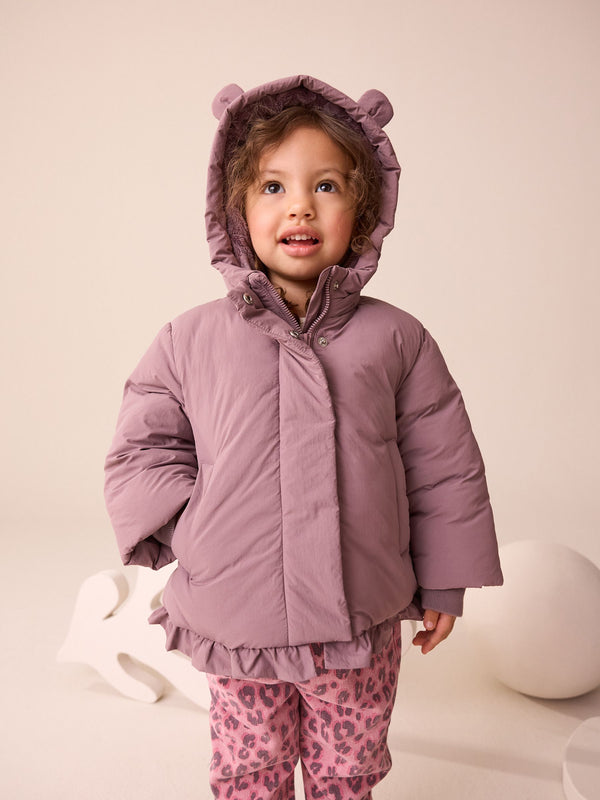 Plum Purple Shower Resistant Frill Hem Padded Coat (3mths-7yrs)