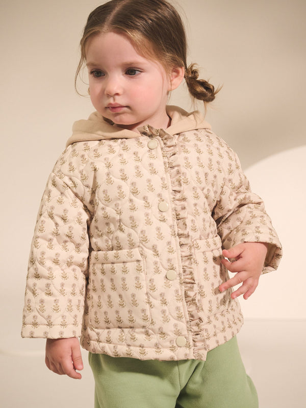 Ecru Jersey Hood Ditsy Print Padded Jacket (3mths-7yrs)