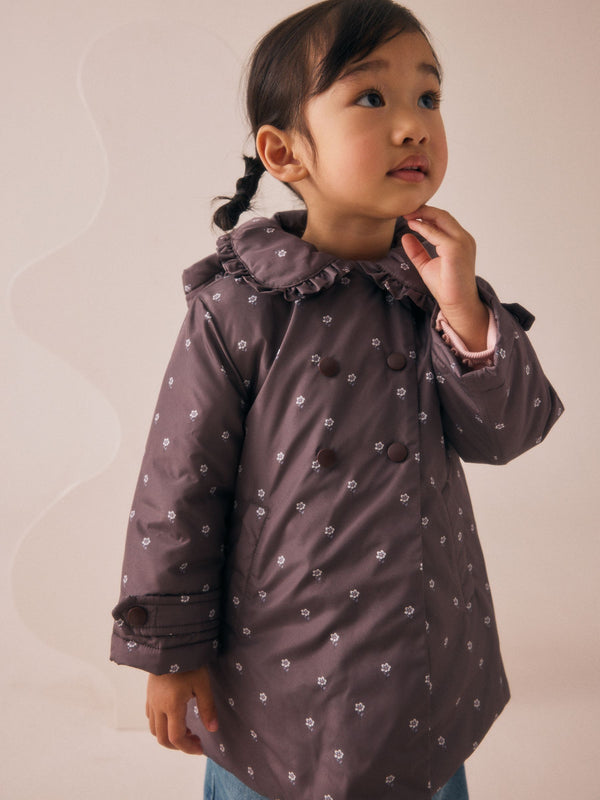 Chocolate Brown Shower Resistant Frill Collar Coat (3mths-7yrs)