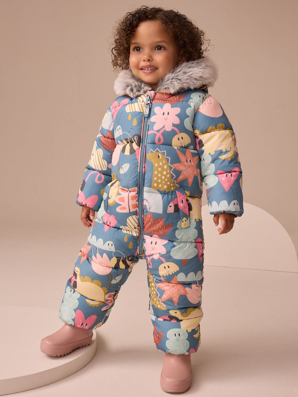 Teal Blue Print Shower Resistant Snowsuit (3mths-7yrs)