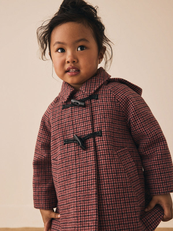 Pink/Black Check Duffle Coat With Wool (3mths-7yrs)