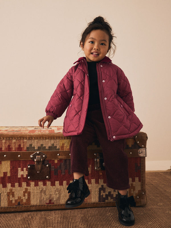 Burgundy Red Shower Resistant Embroidered Coat With Collar (3mths-7yrs)