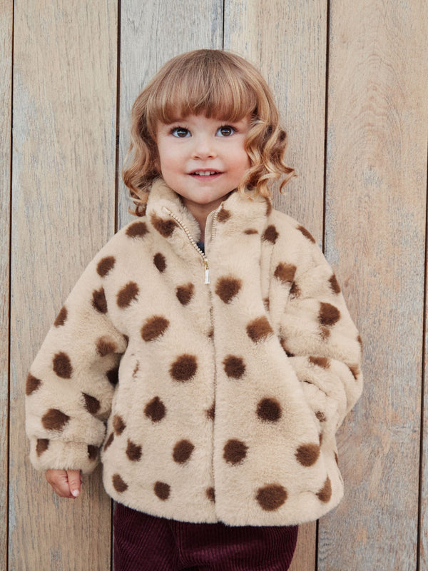 Brown/Cream Faux Fur Bomber Jacket (12mths-7yrs)